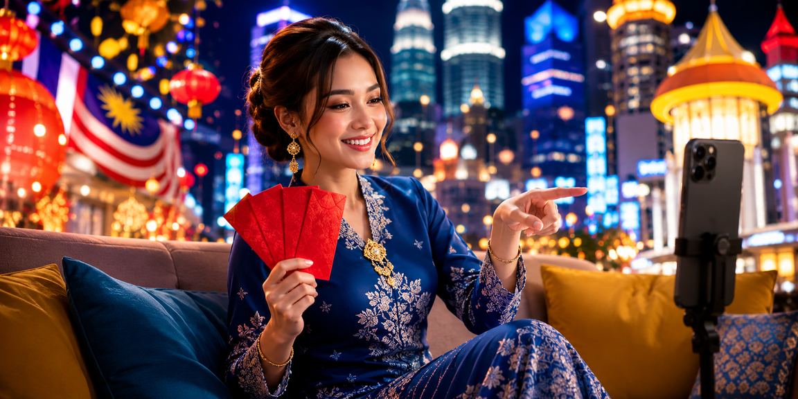 Pemain wanita Malaysia dalam baju kurung menikmati bonus kasino baccarat v40